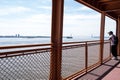 View of New York Harbor from a ferry of the Staten Island Ferry service Royalty Free Stock Photo