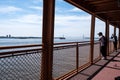 View of New York Harbor from a ferry of the Staten Island Ferry service Royalty Free Stock Photo