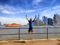 Staten island ferry with Lower Manhattan background Royalty Free Stock Photo