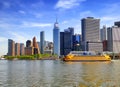 Staten island ferry with Lower Manhattan background Royalty Free Stock Photo