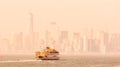 Staten Island Ferry and Lower Manhattan Skyline, New York, USA. Royalty Free Stock Photo