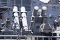 Harpoon cruise missile launchers on the deck of US Navy destroyer during Fleet Week 2012 Royalty Free Stock Photo