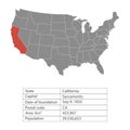 States of America territory on white background. California. Separate state. Vector illustration