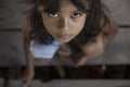 Breves, Para, Brazil - August 04, 2016: Little girl from Amazon, in the riverside slums of Breves city