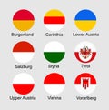 States circle flags of Austria regions set