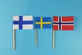 A states of North Europe. Scandinavia states and their flags Norway, Findland and Sweden