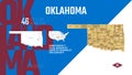 46 of 50 states of the United States, divided into counties with territory nicknames, Detailed vector Oklahoma Map with name and