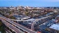 Static Shot Over Highways and Downtown City Skyline Wilmington Delaware