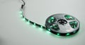 static view stationary on roll colored indoor led lights flashing with all colors, green, blue, red, yellow, wrapped on
