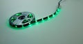 static view stationary on roll colored indoor led lights flashing with all colors, green, blue, red, yellow, wrapped on