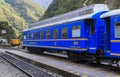 Blue train in Aguas Calientes Station