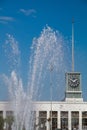 Station building on the background of the fountain