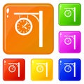 Station clock icons set vector color