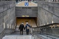Seniors at the entrance to the new Unter den Linden subway station in Berlin