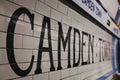 Station name on the platform of Camden Town underground station, London, UK Royalty Free Stock Photo