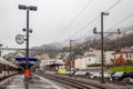 Station and view on foggy Locarno in winter