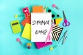 Stationary, back to school,summer time, creativity and education concept