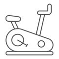 Stationary bike thin line icon, sport and equipment, exercise bicycle sign, vector graphics, a linear pattern on a white Royalty Free Stock Photo