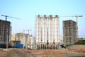 Stationary concrete batching plant on construction site. Royalty Free Stock Photo