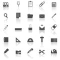 Stationary icons with reflect on white background Royalty Free Stock Photo