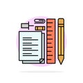 Stationary, Pencil, Pen, Notepad, Pin Abstract Circle Background Flat color Icon Royalty Free Stock Photo