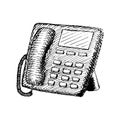 Stationary phone with buttons. vintage hand drawn illustration