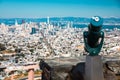 Stationary telescope with a view of the San Francisco panorama from Christmas Tree Point Royalty Free Stock Photo