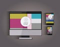 Stationary templates with tech devices texture corporate image in screen on gray background