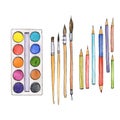 Stationery, art materials, set of paint brushes Royalty Free Stock Photo