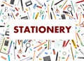 Stationery. Background for advertising a store, company. Vector illustration. Isolated on a white background. Pencils, pens, felt- Royalty Free Stock Photo