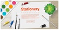 Stationery background with school supplies on wooden table Royalty Free Stock Photo