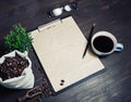 Stationery and coffee Royalty Free Stock Photo