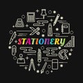 Stationery colorful gradient with line icons set