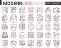 Stationery complex red black line vector icon set. Linear school and business office supplies symbols collection with Royalty Free Stock Photo