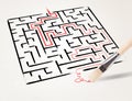 Pencil drawing the exit way out from maze Royalty Free Stock Photo