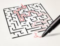 Pencil drawing the exit way out from maze Royalty Free Stock Photo