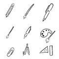 Stationery drawing icons set cartoon