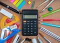 Stationery of education for mathematics class in school. Royalty Free Stock Photo