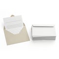 Stationery envelope and paper stack isolated on white background Royalty Free Stock Photo