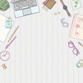 Stationery flat lay, books, background studying, creative lifestyle, planning Hand drawn objects set, illustration