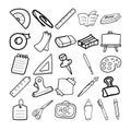 Stationery Hand Drawn Doodle Line Art Outline Set Royalty Free Stock Photo