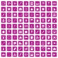 100 stationery icons set grunge pink Royalty Free Stock Photo