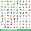 100 stationery icons set, isometric 3d style Royalty Free Stock Photo