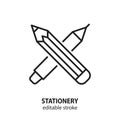 Stationery line icon. Vector sign of graphic design and creativity. Pen and pencil symbol. Education pictogram. School tools.