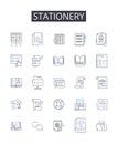 Stationery line icons collection. Paper goods, Writing tools, Office supplies, Pen set, Desk accessories, Correspondence Royalty Free Stock Photo