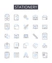 Stationery line icons collection. Paper goods, Writing tools, Office supplies, Pen set, Desk accessories, Correspondence Royalty Free Stock Photo