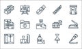 stationery line icons. linear set. quality vector line set such as paint tube, glue, envelope, push pin, clip, dossier, briefcase