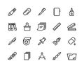 Stationery line icons. School and office supplies with pen pencil scissor folder glue and stickers. Vector paper duct