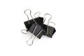 Stationery metal binder clips isolated on white background. Paper clips tool for paper documents clamping. Office metal foldback