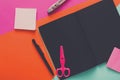 Modern creative work space with stylish black notepad Royalty Free Stock Photo